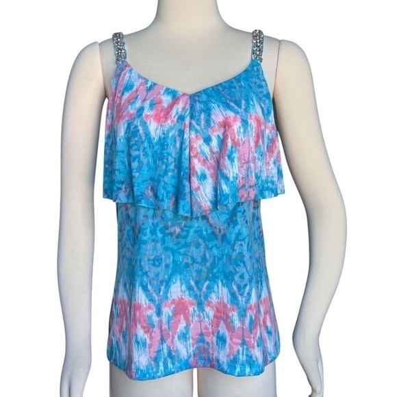 INC International Concepts Endless Summer Top With Rhinestone Straps Size M NWT - Picture 1 of 9